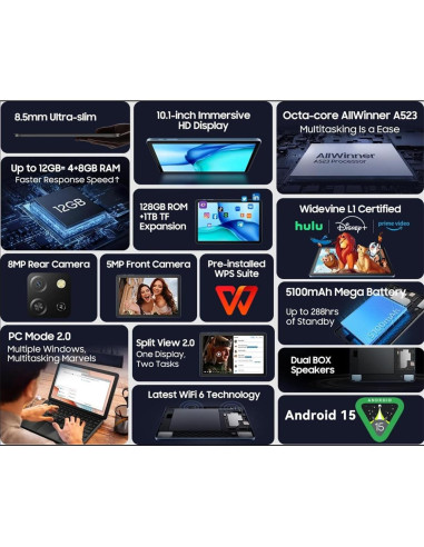 TABLET BLACKVIEW TAB 60 PRO BOX SET 8GB RAM 128GB ROM GRIS INCLUYE FUNDA, PROTECTOR, PUNTERO, CARGADOR Y AURICULARES