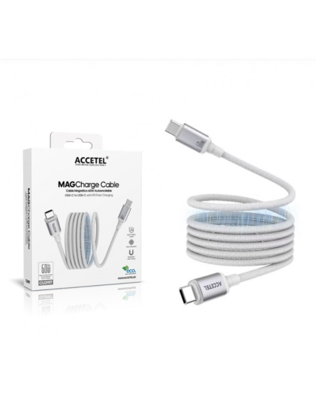 Cable Magnético Enrollable USB-C a USB-C 60W – 1 Metro