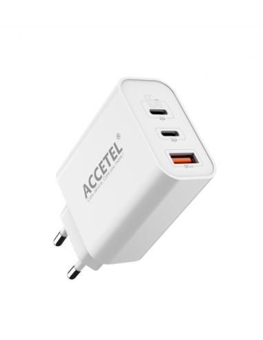 Cargador de Pared GaN3 de 65W con Dual USB-C + USB-A