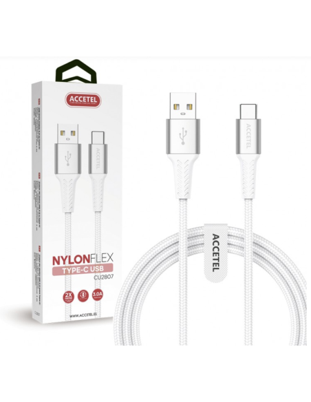 Cable Datos Nailon Flex 3.0A - USB a USB-C Blanco (1M)