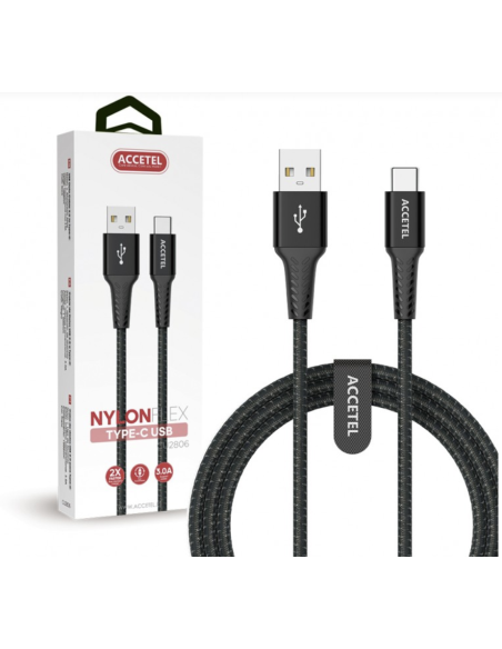 Cable Datos Nailon Flex 3.0A - USB a USB-C Negro (1M)
