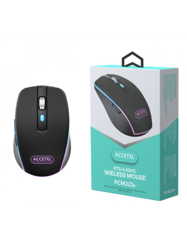 Ratón Bluetooth 5.2 Inalámbrico Recargable 2.4GHz 800/1200/1600 DPI - Negro