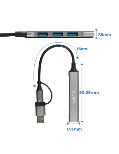 Ewent EW1154 hub de interfaz USB 3.2 Gen 1 (3.1 Gen 1) Type-A +