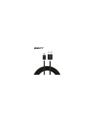 Eightt Cable USB a Lightning 1m trenzado de Nylon Negro. Carcasa de aluminio ECI-2B