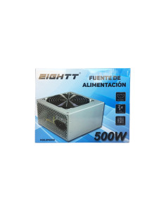 Eightt Fuente de Alimentación 500W. Ventilador silencioso de 12 cm. 1 x ATX 20+4 pines, 1 x EPS/ATX 12V 4 pines, 4x SATA, 2x Mol 2