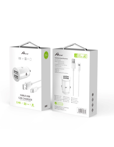 Home Serie Enjoy YCC-01IP Adaptador de coche USB. 2 USB x 5V/2.4A con cable LightningÂ&nbsp;