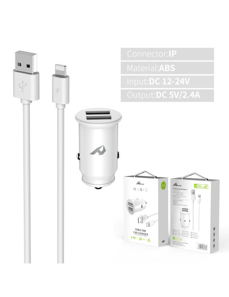 Home Serie Enjoy YCC-01IP Adaptador de coche USB. 2 USB x 5V/2.4A con cable LightningÂ&nbsp;