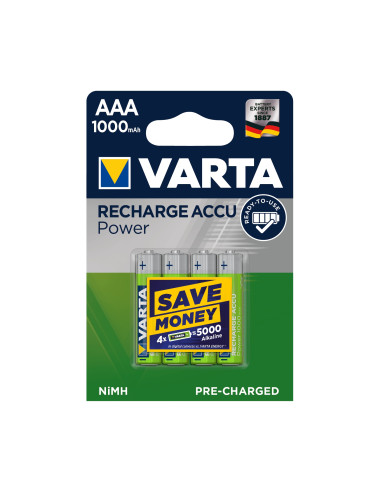 Varta blister 4 pilas recargables AAA 1000mah verde plata