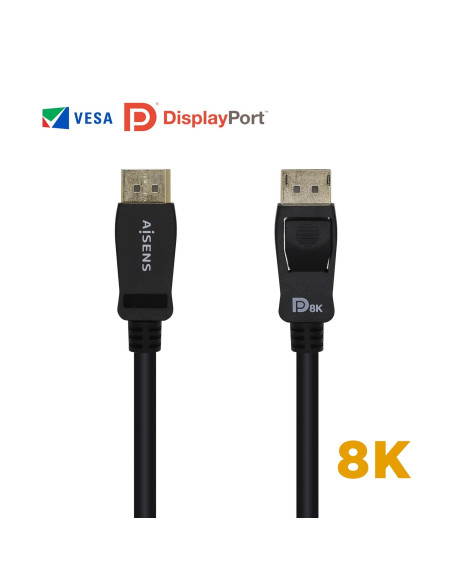 AISENS Cable Displayport Certificado V1.4 8k@60hz, DP/M-DP/M, Negro,