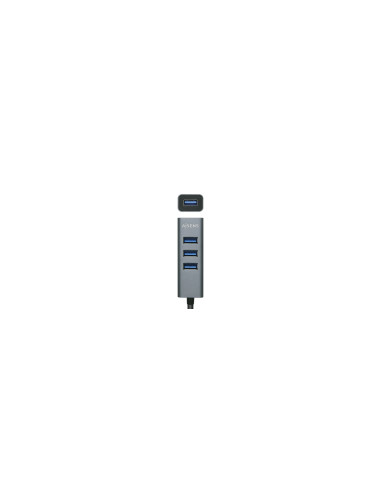 AISENS Hub USB3.0 Aluminio, Tipo A/M - 4x Tipo A/H, Negro, 10 cm