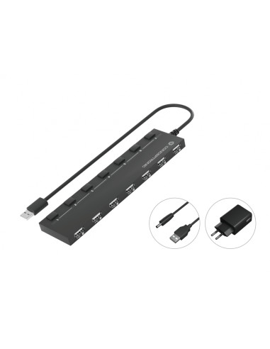 Conceptronic HUBBIES08BP hub de interfaz USB 2.0 480 Mbit/s Negro