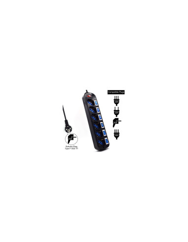 Ewent EW3851 limitador de tensión Negro 6 salidas AC 220 V 1,5 m