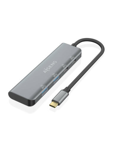 AISENS Hub USB 3.2 Gen1 5G USB-C, USB-C/M-2xUSB-C/H-2xUSB-A/H, Gris,