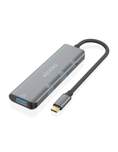 AISENS Hub USB 3.2 Gen1 5G USB-C, USB-C/M-1xUSB-C/H-3xUSB-A/H, Gris,