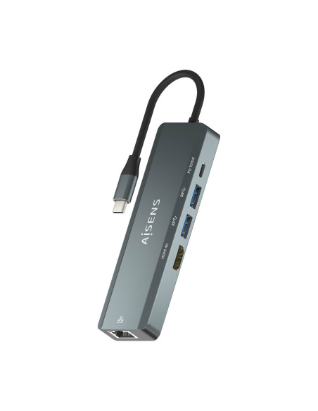 AISENS USB-C Dock 5 en 1, USB-C a 1xHDMI, 1xRJ45, 2xUSB, 1xPD, Gris,