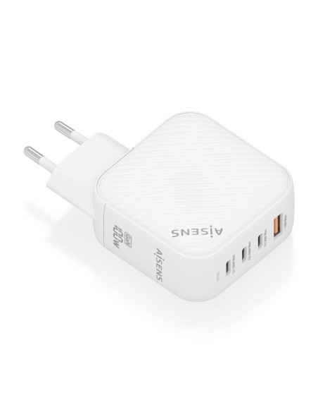 AISENS Cargador GaN 100W, 3xUSB-C PD3.0 QC4.0, 1xUSB-A QC3.0, Blanco