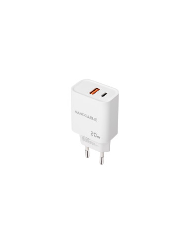 Nanocable Cargador USB-C/PD + USB-A/QC 20W, Blanco