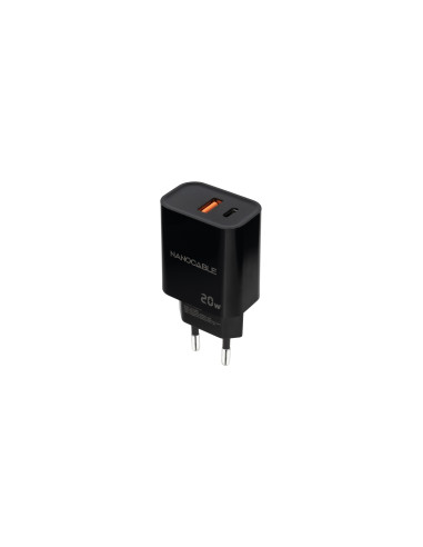 Nanocable Cargador USB-C/PD + USB-A/QC 20W, Negro