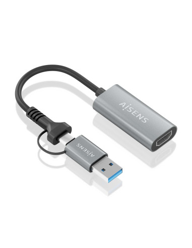 AISENS Conversor Aluminio USB-A+USB-C A HDMI 1080P@60Hz,