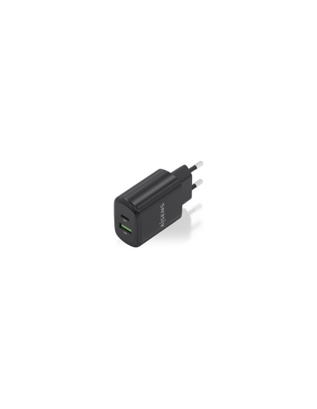 AISENS Cargador GaN 20W, 1xUSB-C PD3.0, 1xUSB-A QC3.0, Negro