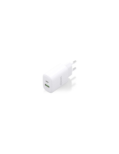 AISENS Cargador GaN 25W, 1xUSB-C PD3.0, 1xUSB-A QC3.0, Blanco
