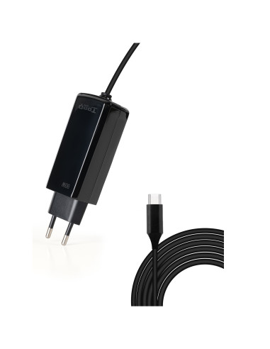 TooQ Cargador de portátil GAN USB-C PD 90W, Negro