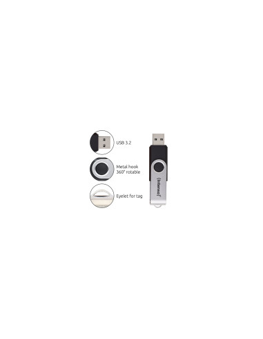 Intenso Memoria USB Office Line, 64 GB, USB-A, 3.2 Gen 1x1, negro-plata