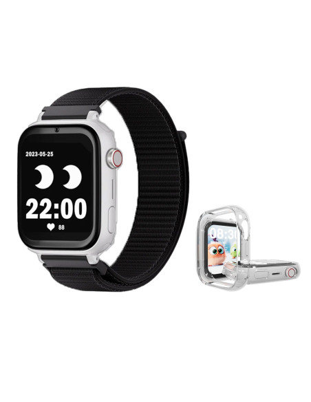 SaveFamily SaveWatch Plus Reloj + Protector GPS y Llamadas 4G Blanco Pulsera Tela Negra