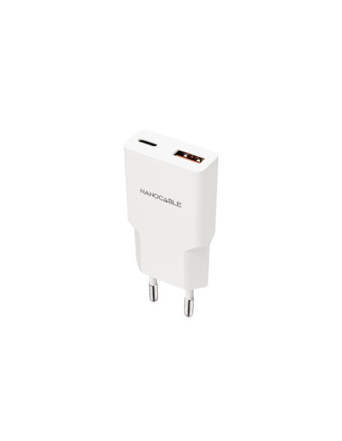Nanocable Cargador USB-C/PD 30W + USB-A/QC 30W, Blanco
