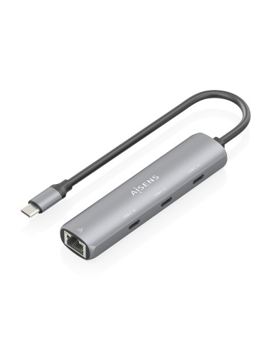 AISENS Dock USB-C A Ethernet Gigabit + Hub 3xUSB-C, Gris, 15cm