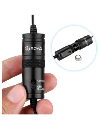 BOYA by-M1 3,5 mm Micrófono lavalier Negro para Smartphone y cámara Canon o Nikon