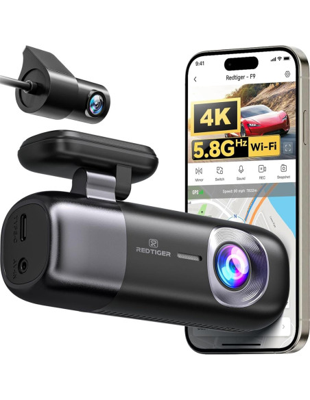 Redtiger F9 Cámara Dual para Auto 4K Wifi y GPS