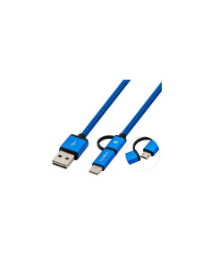 CoolBox CABLE TRENZADO DE USB-A A MICRO-USB Y USB-C AZUL