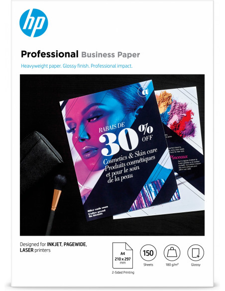 HP Papel para uso empresarial profesional , satinado, 180 g/m2, A4