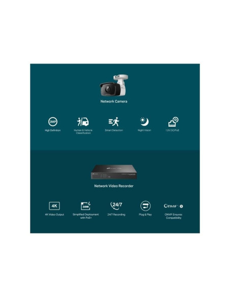 PACK CAMARA TP-LINK VIGI 4X BULLET 3MP POE + GRABADOR IP 8 CH POE