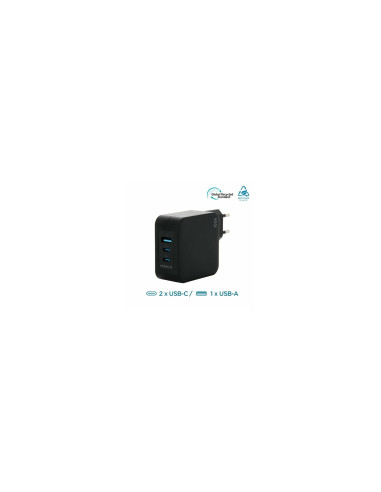 Mobilis Charger 100W 2USB C 1USBA GaN cable 100W Portátil, Smartphone, Tableta Negro Corriente alterna Interior