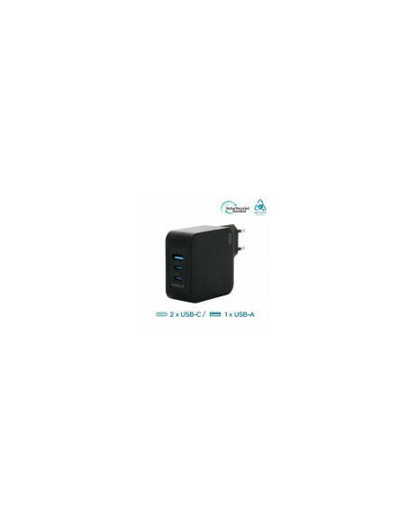 Mobilis Charger 100W 2USB C 1USBA GaN cable 100W Portátil, Smartphone, Tableta Negro Corriente alterna Interior