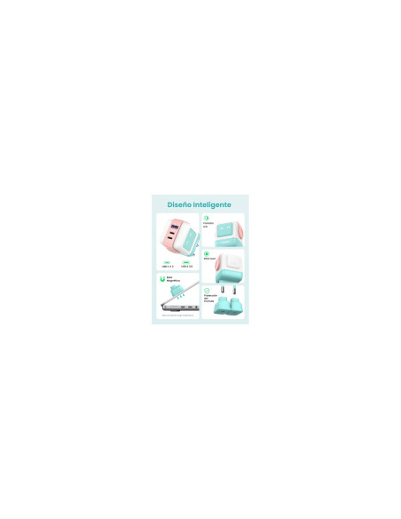 Ugreen Uno RG 65W 3-Port GaN Fast Charger pink blue Ordenador