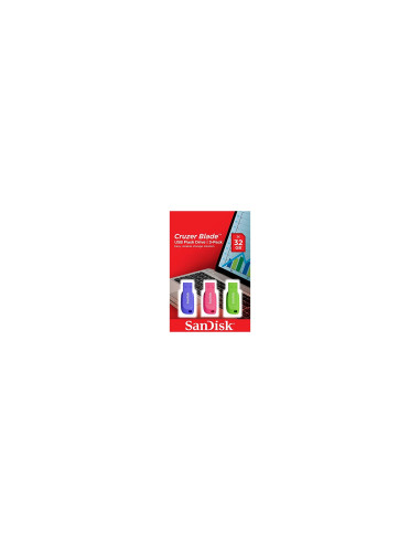MEMORIA USB SANDISK FLASH DRIVE CRUZER BLADE 3X32GB VERDE AZUL ROSA SDCZ50C-032G-B46T