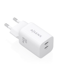 AISENS Cargador GaN 65W, 2xUSB-C PD3.0 QC4.0, Blanco