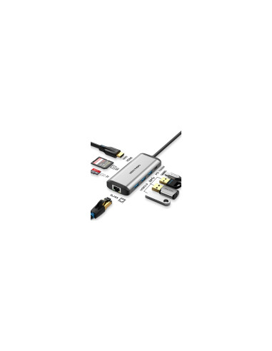 Vention Docking USB Tipo-C CNDHB/ 1xHDMI/ 3xUSB/ 1xUSB Tipo-C PD/ 1xRJ45/ 1xLector tarjetas/ Gris