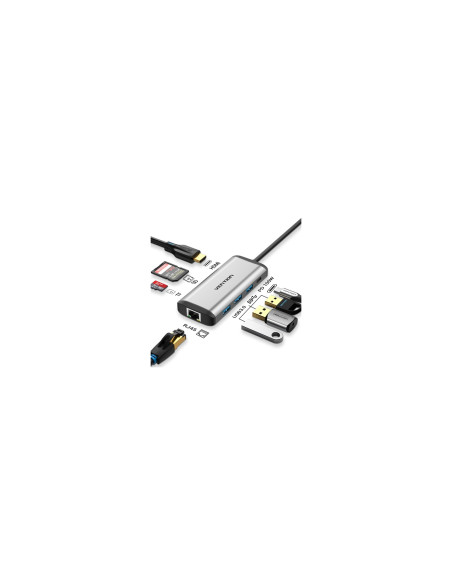 Vention Docking USB Tipo-C CNDHB/ 1xHDMI/ 3xUSB/ 1xUSB Tipo-C PD/ 1xRJ45/ 1xLector tarjetas/ Gris