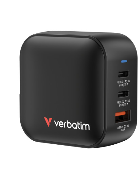 Verbatim Mini GaN Charger 70W Universal Negro Corriente alterna Carga