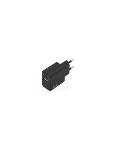 AISENS Cargador GaN 20W, 1xUSB-C PD3.0, 1xUSB-A QC3.0, Negro
