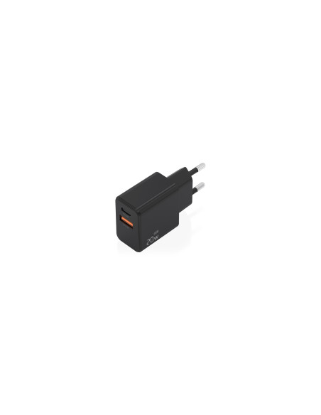 AISENS Cargador GaN 20W, 1xUSB-C PD3.0, 1xUSB-A QC3.0, Negro