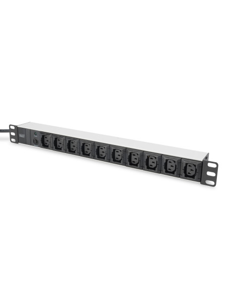 Digitus Regleta de enchufes con perfil de aluminio, 10 tomas, enchufe IEC C14 con cable de 2 m