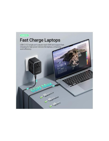 CARGADOR DE PARED VENTION UNIVERSAL GAN 2XUSB-C USB-A 65W
