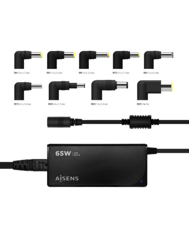 CARGADOR PORTATIL AISENS 65W AUTOMATICO + 9 CONECTORES + USB-A