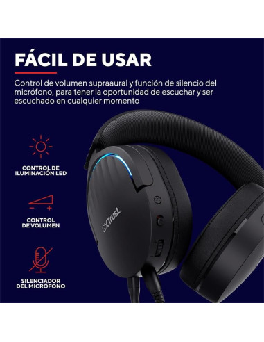 AURICULARES + MICROFONO TRUST GAMING RGB GXT 490 FAYZO HEADSET 7.1 BLACK