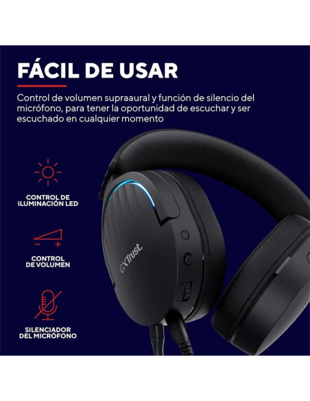 AURICULARES + MICROFONO TRUST GAMING RGB GXT 490 FAYZO HEADSET 7.1 BLACK